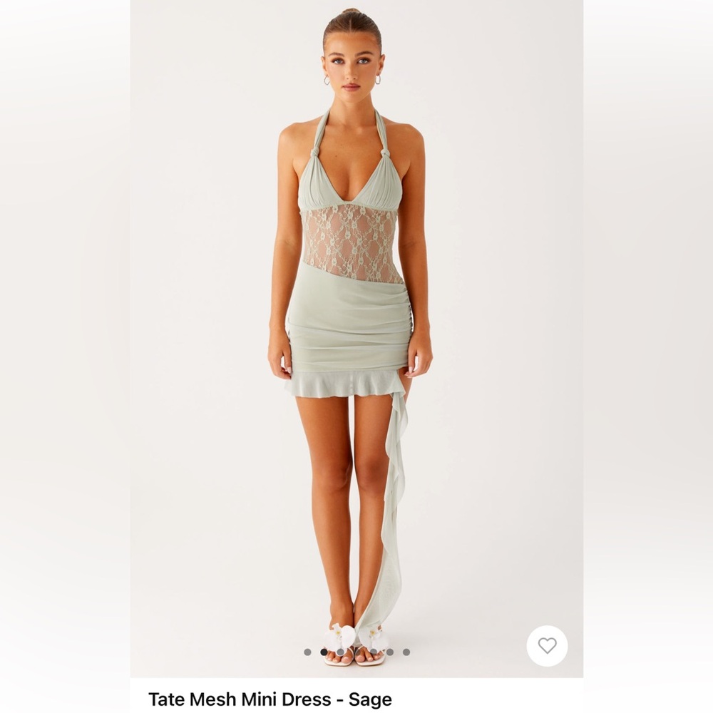 Peppermayo Light Green Lace Halter Dress